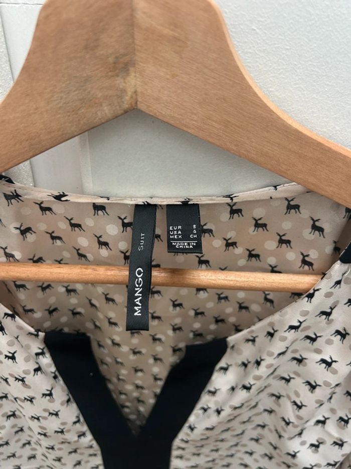 Haut tunique manches longues blanc cassé beige avec motifs cerfs - mango taille s - photo numéro 3
