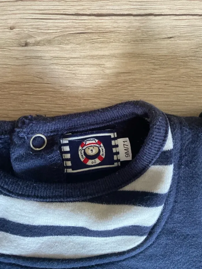 Pull hiver molletonné bleu marine manche longue bébé fille 9 mois elle est où la mer - photo numéro 3