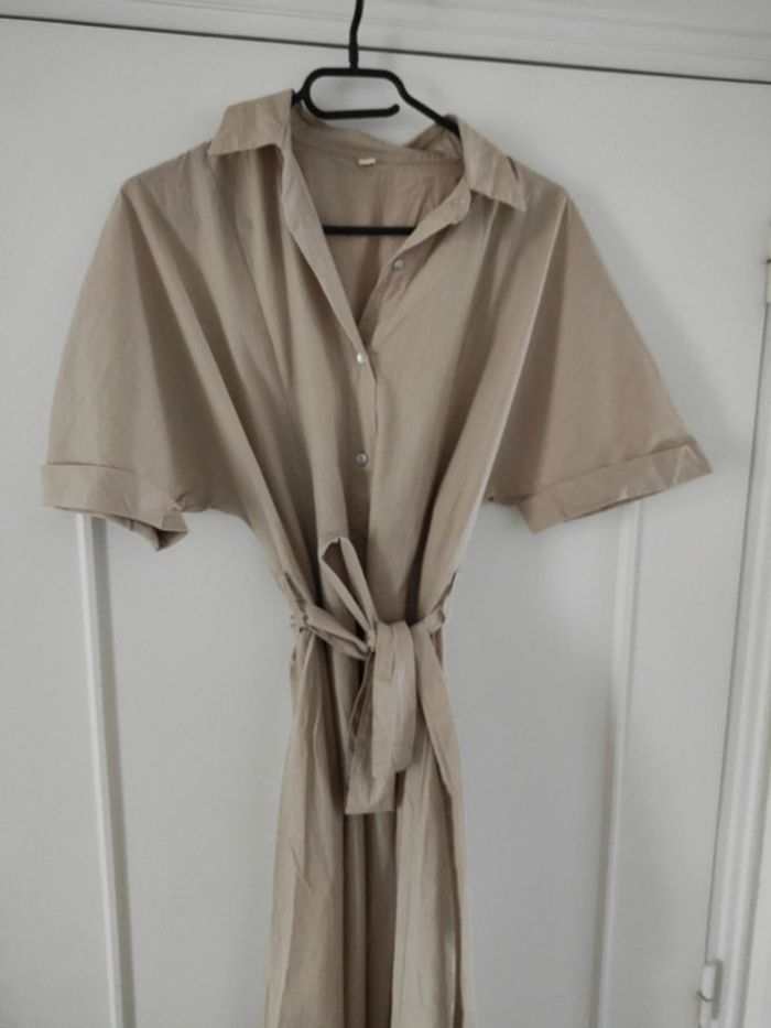 Longue robe chemise beige 100% coton shein - photo numéro 4