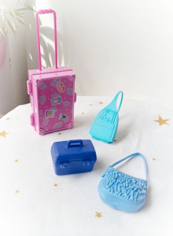 Barbie mattel fashionistas poupée sac bag bagage valise malle bleu rose blue pink Travel 1977 2011