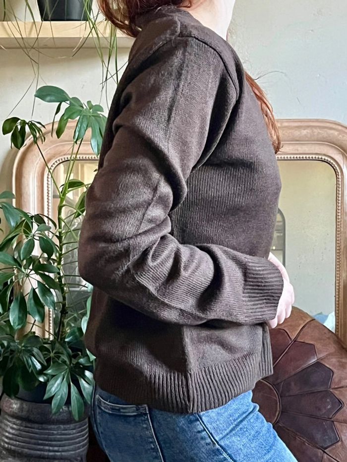 Pull ample manches longues col V - marron - photo numéro 12