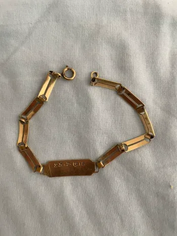 Bracelet homme vintage plaqué or 1915 gravé I.M
