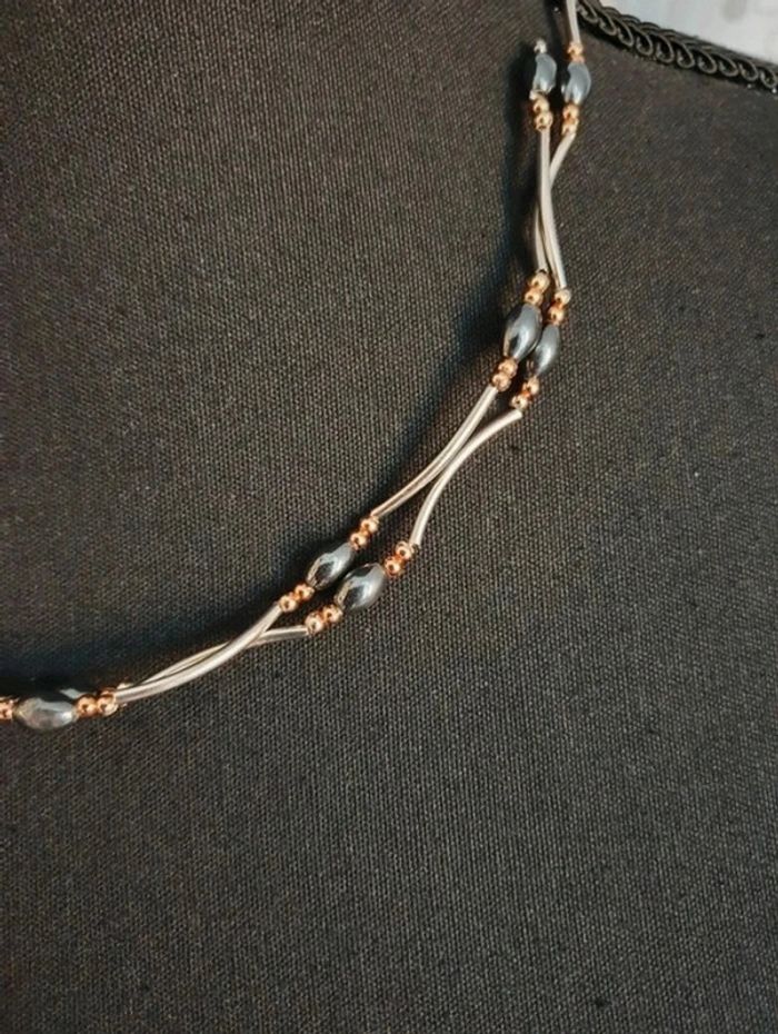 Collier ou bracelet aimanté marron noir et argenté - photo numéro 4