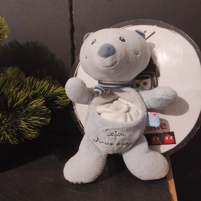 Doudou Mouchoir Cajou Sucre D'orge Mouchoir Ours Bleu Rayure  #geektradedoudou - photo numéro 3