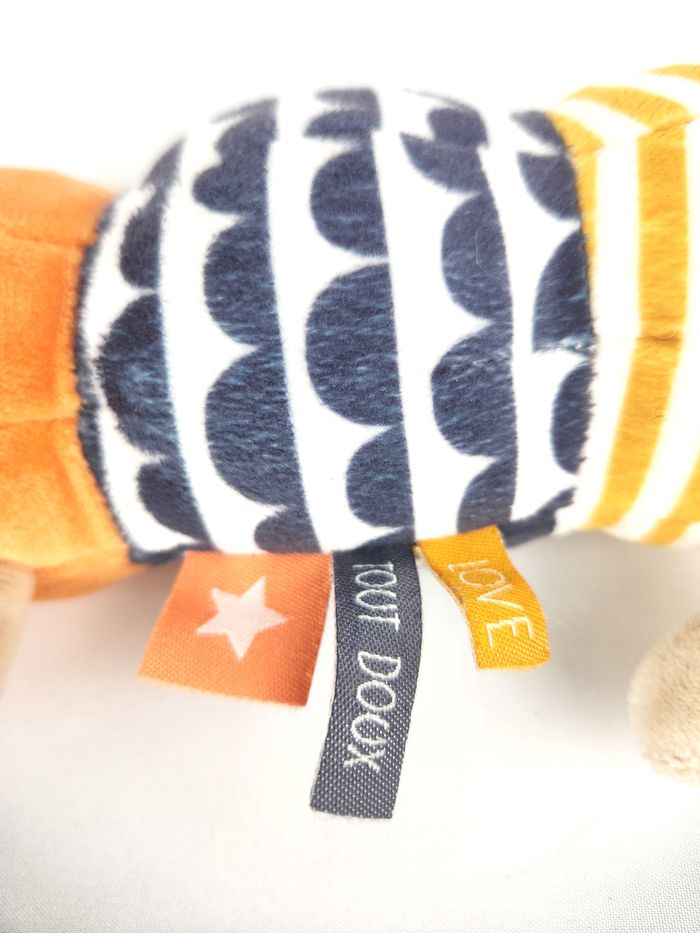 Peluche Doudou Chien Tape à l'Oeil - Hochet - Orange Bleu Jaune - photo numéro 7