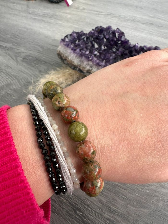 Bracelet grosses perles en Unakite véritable du Mexique – Pierre naturelle - photo numéro 5