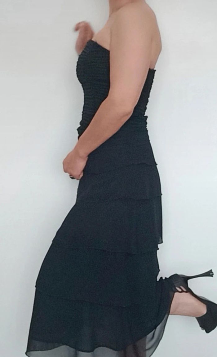 Robe cocktail bustier noire volantée chic taille 38 - photo numéro 8