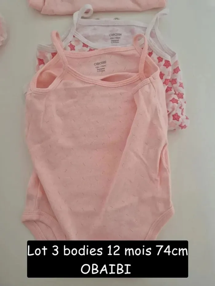 Collection 2025 🌸 3 bodies bretelles été Obaibi , Parfait état 🌸 12 mois 74 cm - photo numéro 11