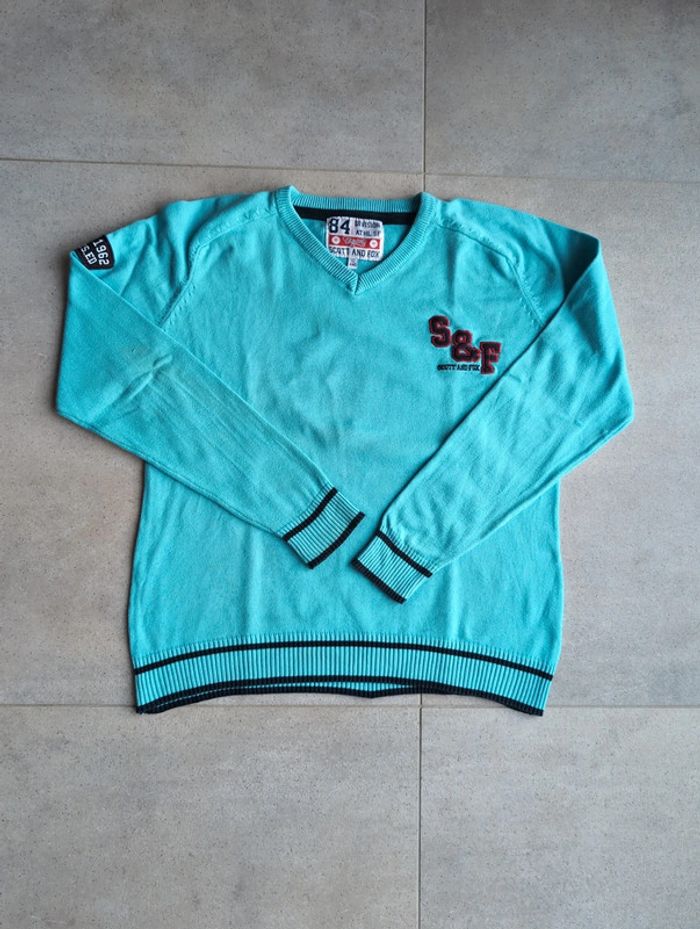 Pull col v turquoise