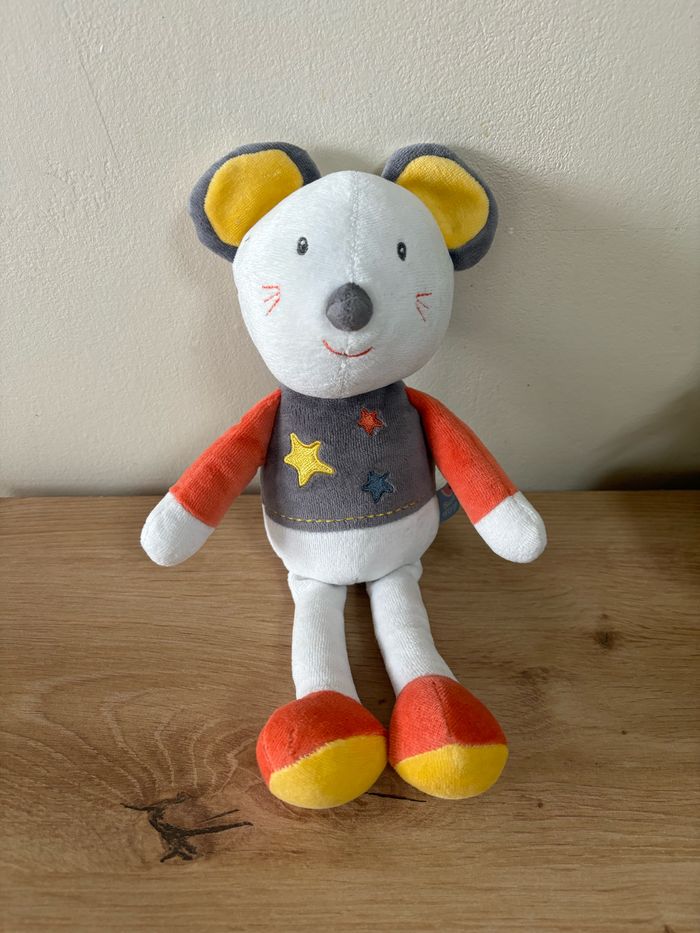 Doudou peluche souris orange gros étoile sucre d orge
