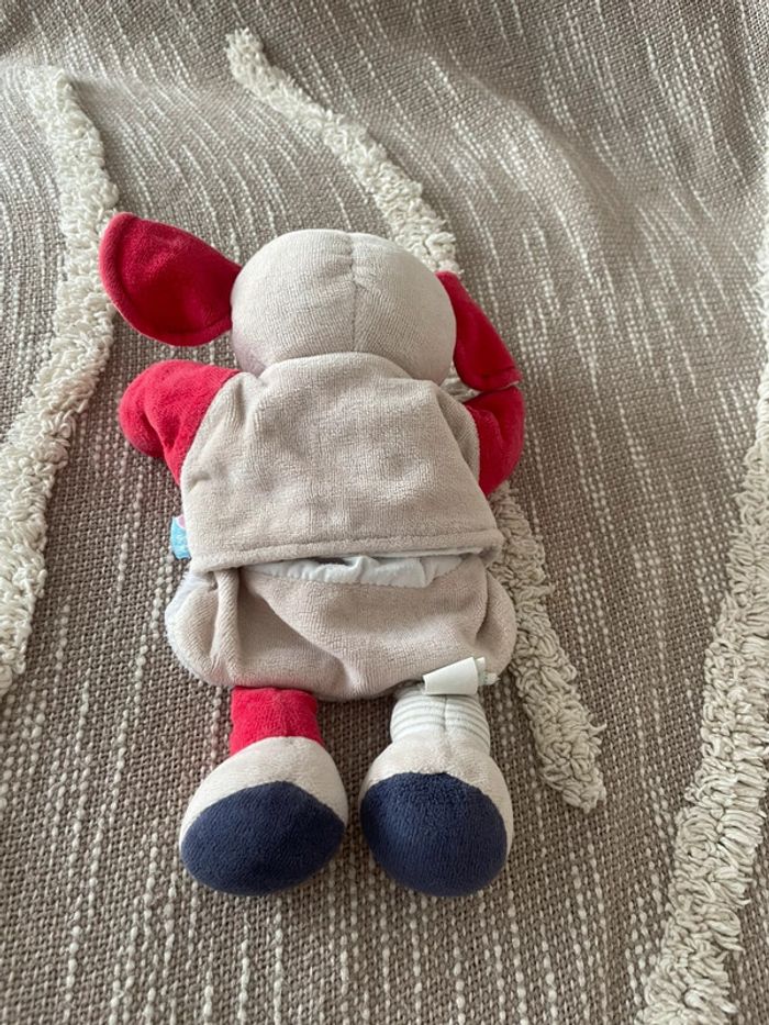 Peluche doudou plat 25cm sucre d’orge éléphant beige et rouge très bon état - photo numéro 4