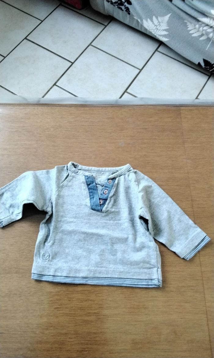 Polo manches longues , gris et bleu , Verbaudet , 3M , 60cm