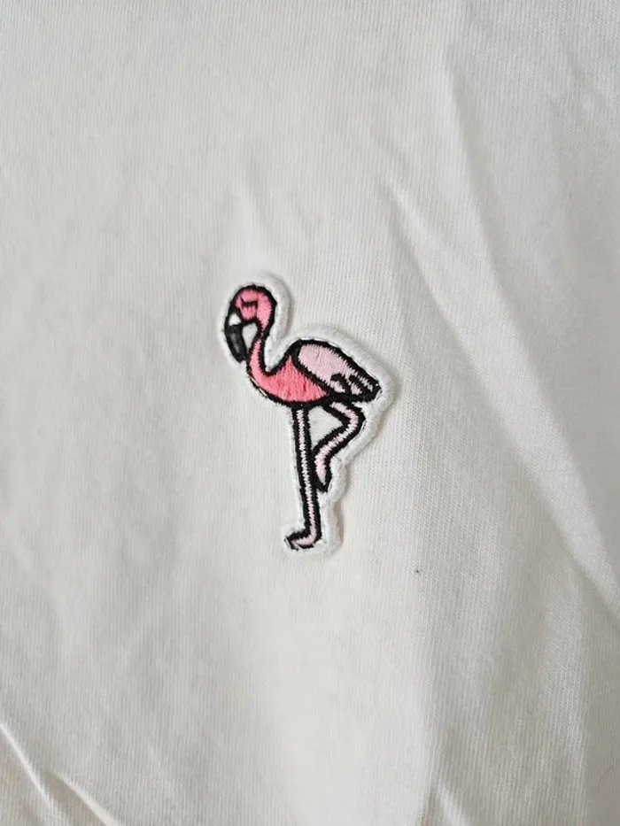 T-shirt blanc basique avec broderie flamant rose Pimkie taille 38/M - photo numéro 2