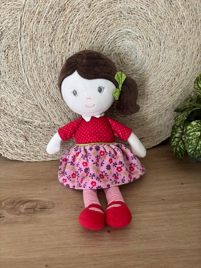Doudou poupée chiffon robe rose fleurs pois nicotoy - photo numéro 2