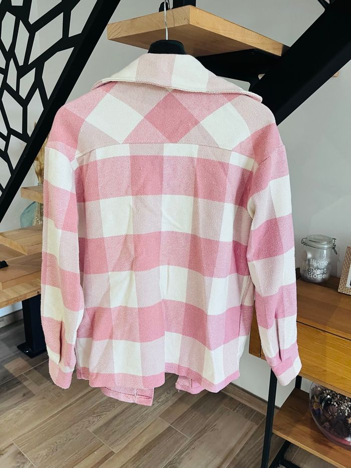 Veste chemise carreaux bûcheron rose et blanche oversize - photo numéro 3