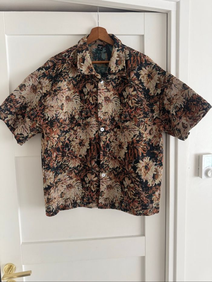 Ensemble homme, chemise, short, marron beige, imprimé Fleuri - photo numéro 2