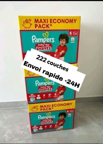 222 couches Pampers taille 6 pants lot de 3 cartons 