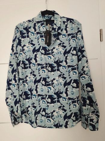 Chemise homme slim bleu marine et bleu clair fleurs taille M Devred