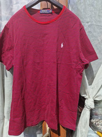 T shirt marinière rouge et bleue logo blanc polo Ralph Lauren taille L.