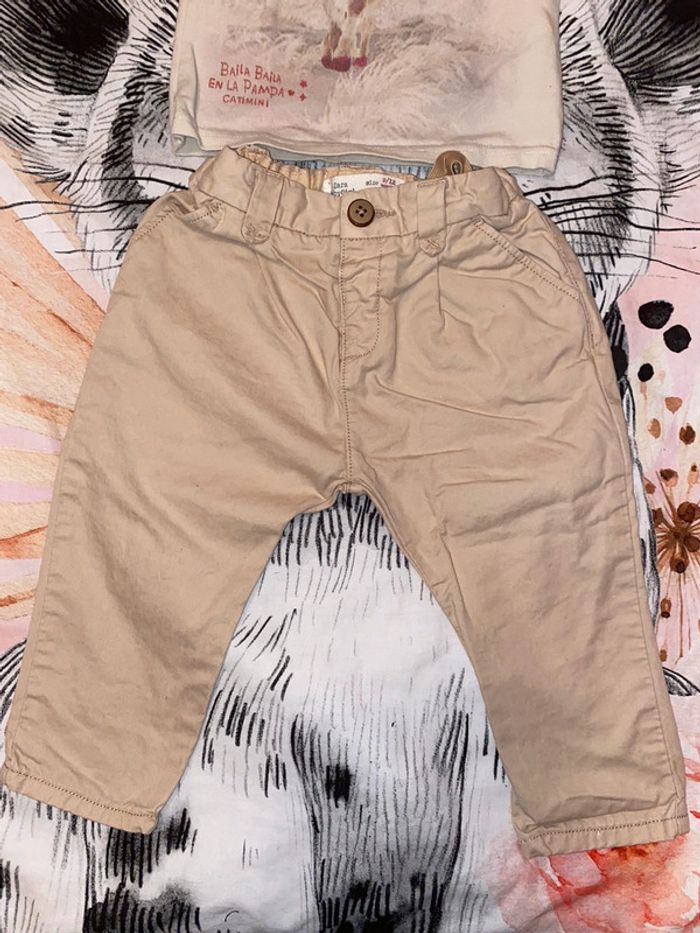 Ensemble pantalon et t-shirt, taille 9-12 mois, marque Catimini et Zara Babygirl. - photo numéro 2