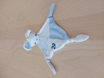 Doudou plat souris blanc beige bleu ancre SIPLEC LECLERC