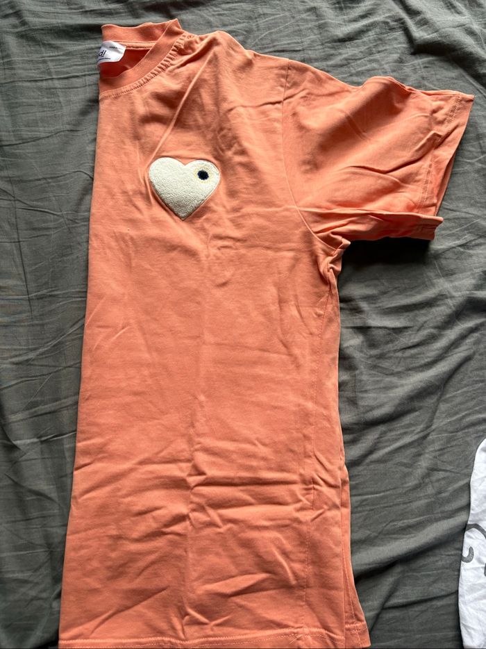 T-shirt corail AJD cœur blanc