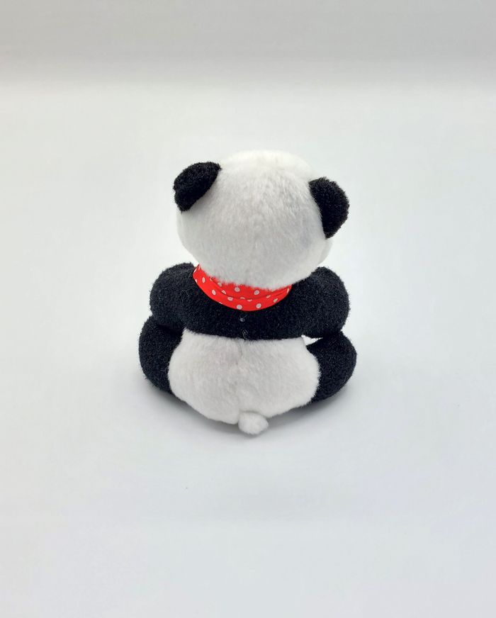 Mini peluche bébé ours panda noir blanc COTTON BLUE 11 cm nœud rouge à pois - photo numéro 2