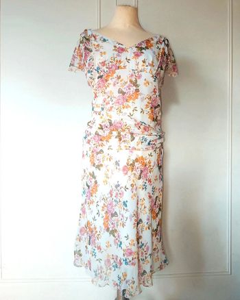 🩷robe d'été voile fleurie rose multicolore femme vintage taille m 38 romantique
