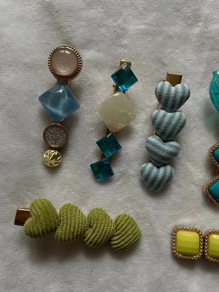Lot de 7 barrettes bleues et vertes neuves - photo numéro 3