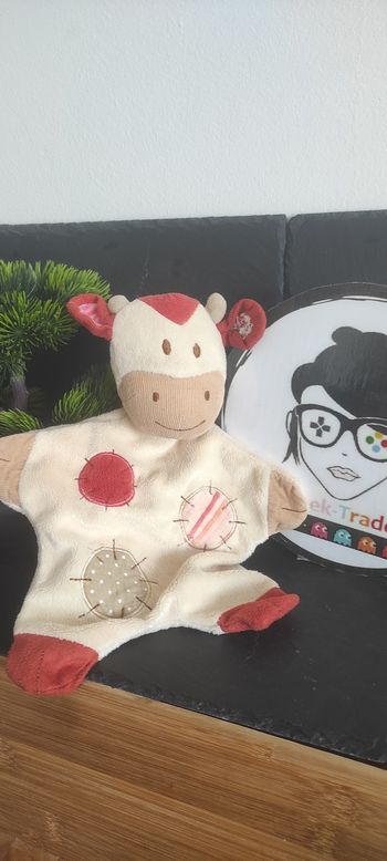 Doudou plat vache beige Nature et Découvertes petites marie rouge rond patchwork