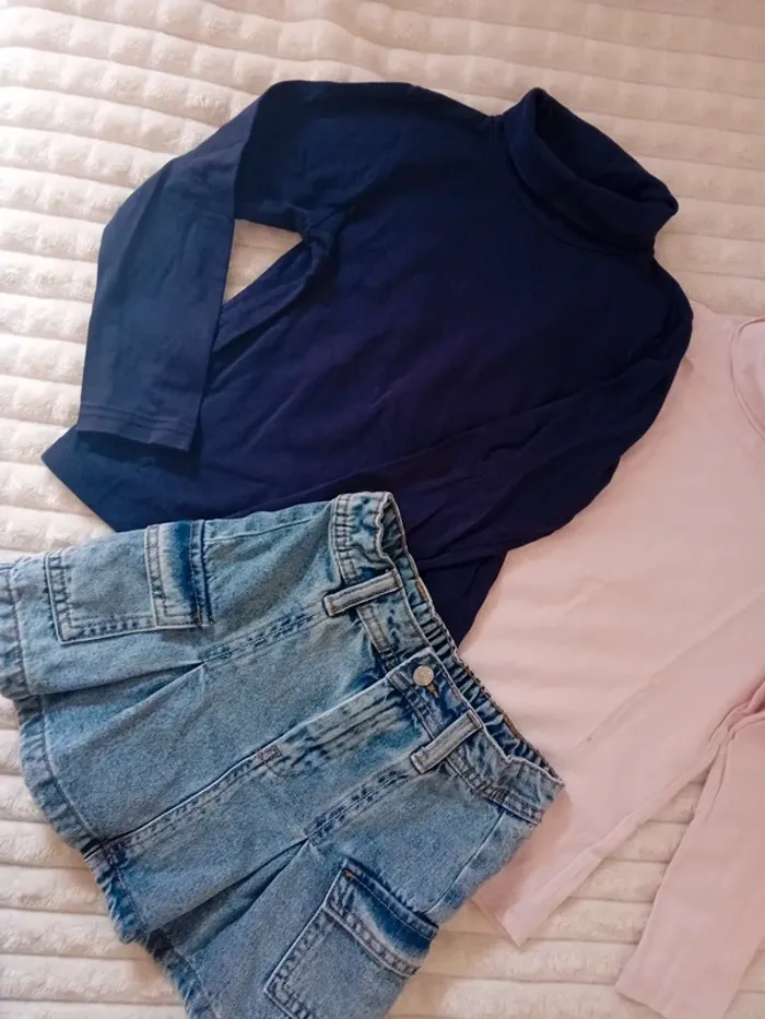 Ensemble fille 2 pulls + jupe denim 6ans 🩶🌼 - photo numéro 2
