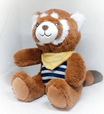 Peluche plush Teddy doudou raton laveur jours heureux France raccoon panda roux rayure bandana jaune