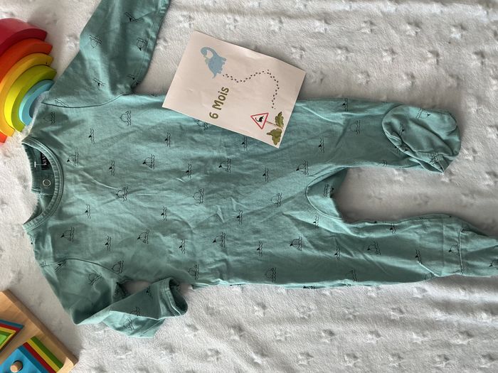 pyjama grenouillère en coton turquoise motifs baleines 6 mois kiabi - photo numéro 3