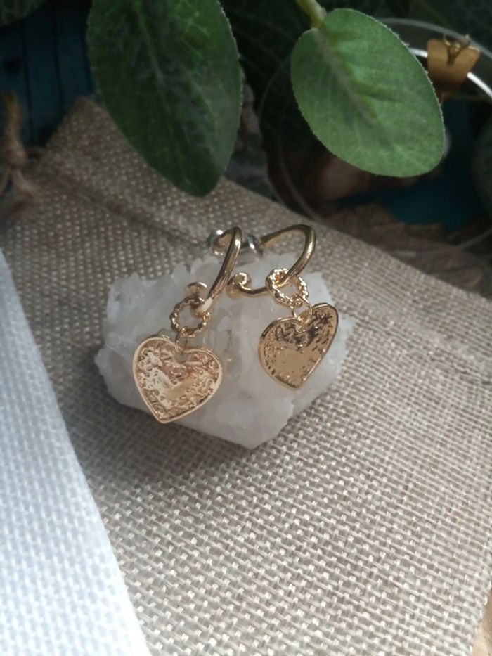 Boucles d'oreilles créoles cœurs bohèmes - photo numéro 2