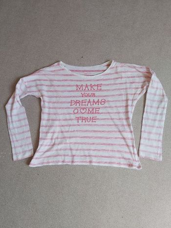 Tee-shirt marinière avec message blanc lait et rose 12 ans fille - Avant-première