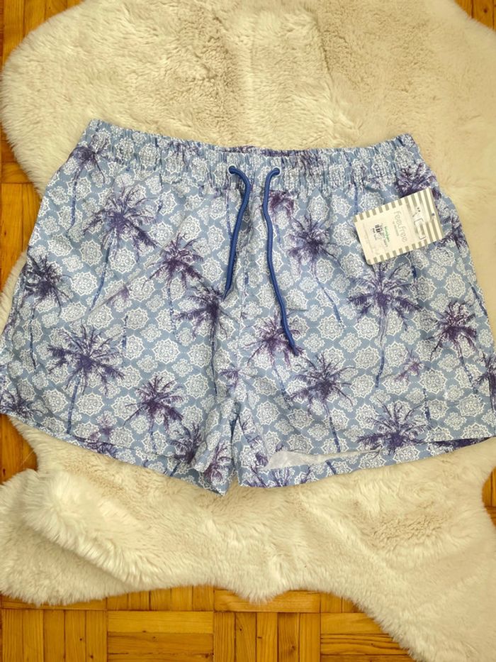 Short de bain bleu palmiers feel free taille L