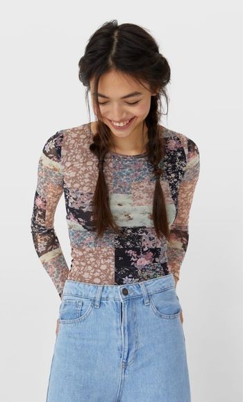 Haut mesh vintage patchwork fleurs