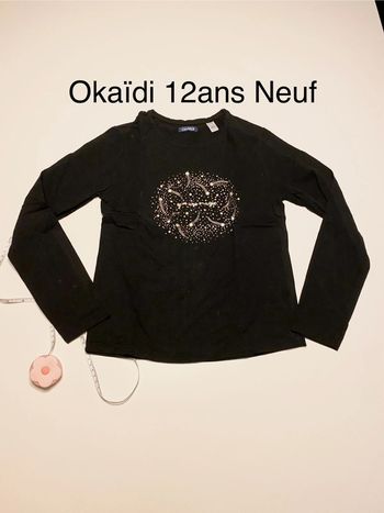 Tee shirt ML noir magic Neuf Okaïdi 12 ans