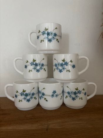 Vintage lot de 6 tasses Arcopal véronica myosotis 