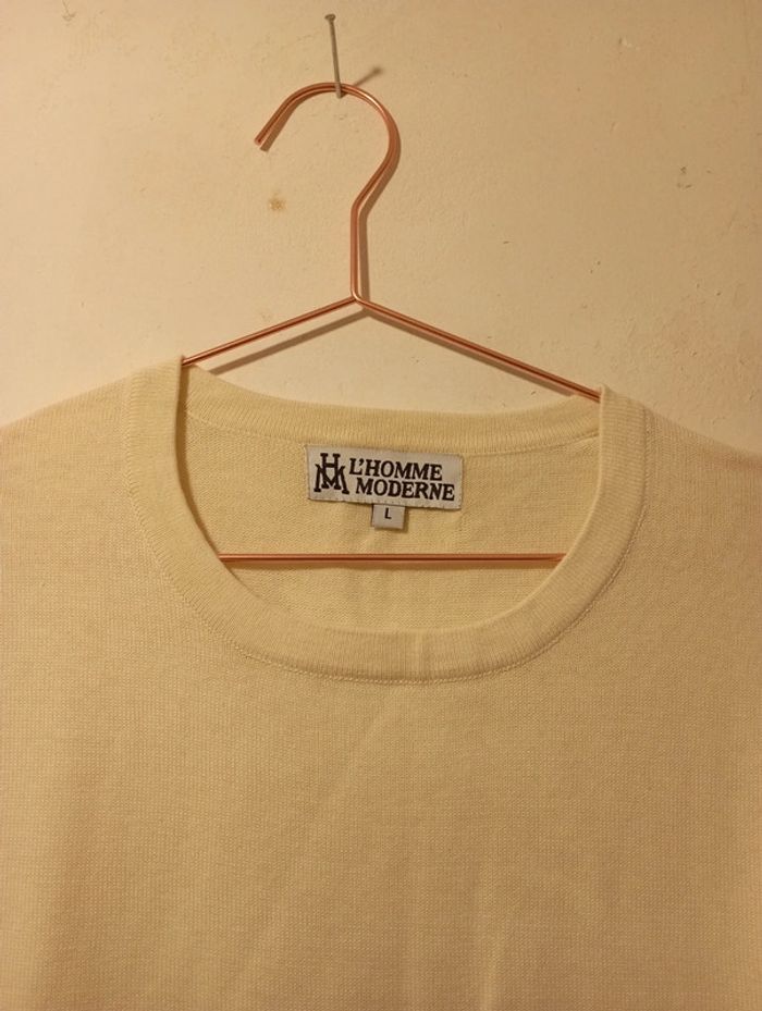 Pull homme en laine fine crème - photo numéro 2