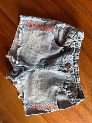 Short court en jeans fille broderie ms rose taille ajustable élastique