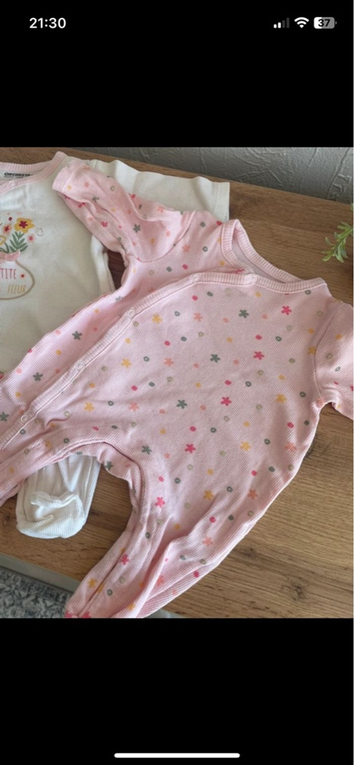 Lot de 2 pyjamas ouverture avant côtelé rose & blanc orchestra bb 1 mois - photo numéro 3