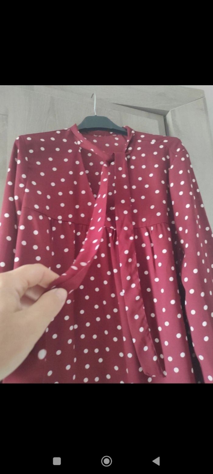 Blouse imprimée bordeau imprimée pois - photo numéro 3