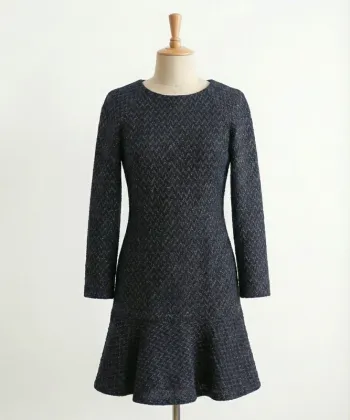 Robe chic bleu nuit/noir bas volanté - iBLUES T.34