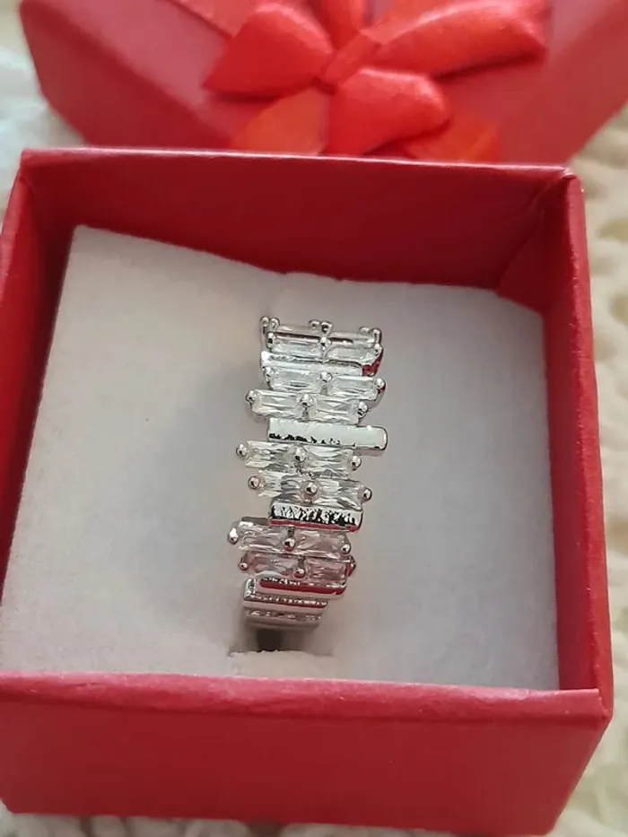 Bague réglable, argentée,  géométriques,  avec strass en cristal - photo numéro 3