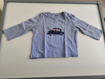 Tee-shirt manches longues à imprimé (Voiture, Bleu) 6 mois Kiabi