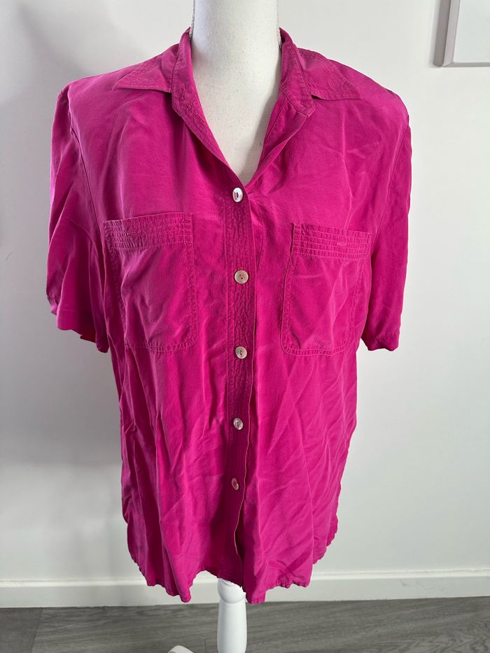 Chemise rose fuchsia en soie Canda Vintage T42 XL - photo numéro 2
