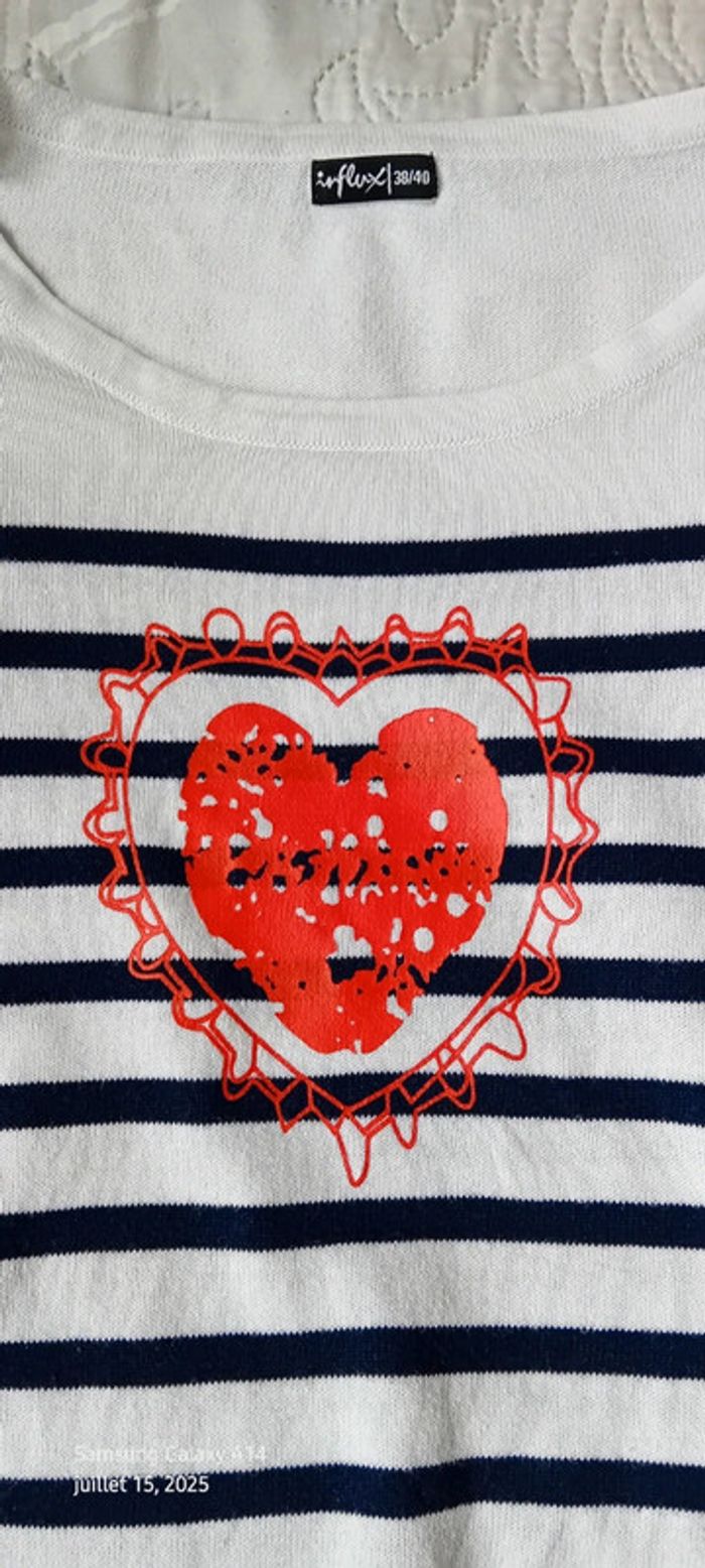 Pull marinière motif cœur marine et blanc femme 38/40 influx - photo numéro 9