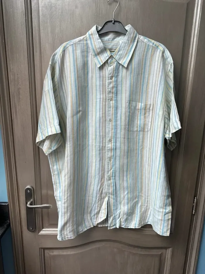 Chemise à rayures légère été blanc, bleu jaune - photo numéro 3