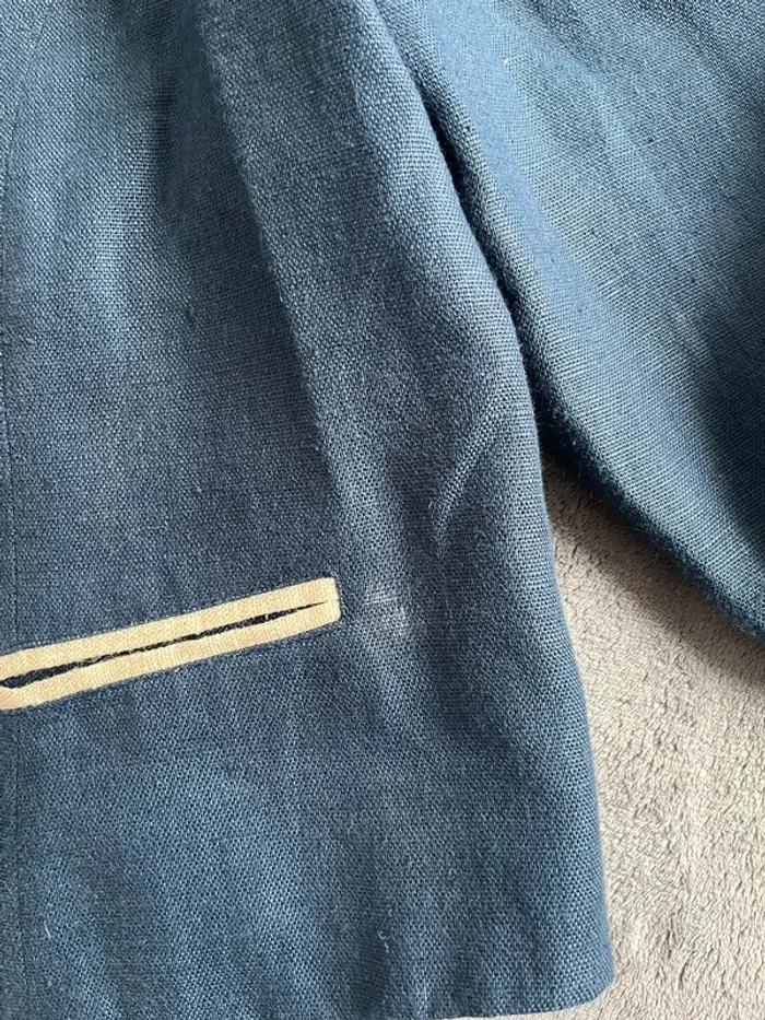 Veste vintage bleu marine – Liseré beige & boutons dorés – T.46 élégante - photo numéro 5
